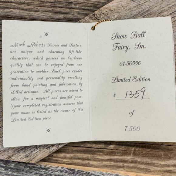 Vintage Mark Roberts, Limited Edition Snow Ball Fairy #51-56556, w/ Box, 10"H - Picture 7 of 9